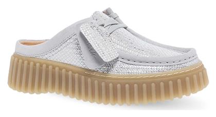 Clarks Δερμάτινα Mules με Τακούνι σε Ασημί Χρώμα