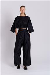 Collectiva Noir Γυναικείο Ψηλόμεσο Βαμβακερό Παντελόνι με Λάστιχο Μαύρο