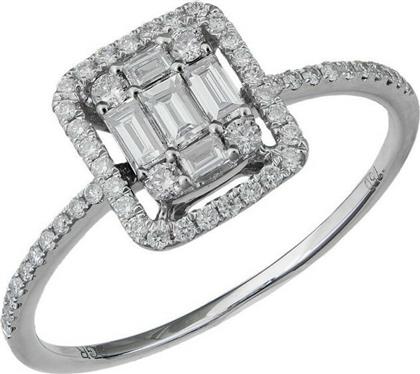Δαχτυλίδι Κ18 ροζέτα με διαμάντια Brilliant και Baguette 037792 037792 Χρυσός 18 Καράτια