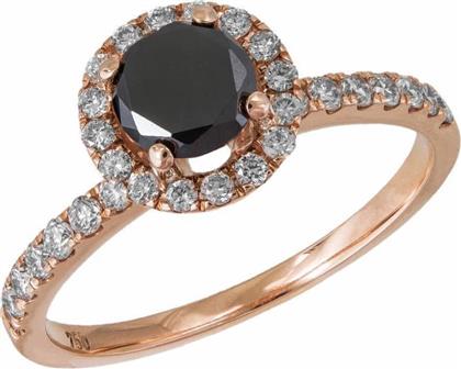 Δαχτυλίδι pink gold K18 με μαύρο διαμάντι και μπριγιάν 034850 034850 Χρυσός 18 Καράτια από το Kosmima24