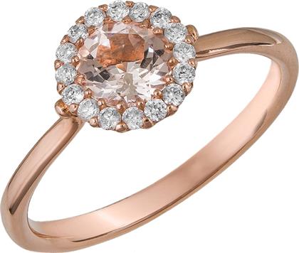 Δαχτυλίδι ροζέτα με Μοργκανίτη και διαμάντια από ροζ gold Κ18 037679 037679 Χρυσός 18 Καράτια
