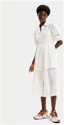 Desigual Midi Σεμιζιέ Φόρεμα Λευκό