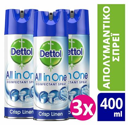 Dettol All In One Καθαριστικό Spray Γενικής Χρήσης με Απολυμαντική Δράση Crisp Linen 3x400ml από το Pharm24