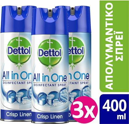 Dettol All In One Καθαριστικό Spray Γενικής Χρήσης με Απολυμαντική Δράση Crisp Linen 3x400ml από το Pharm24