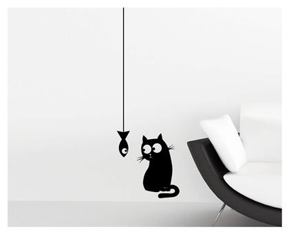 Διακοσμητικό Αυτοκόλλητο Τοίχου Cat & Fish 1τμχ 45x35εκ. Ango