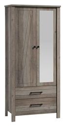 Δίφυλλη Ντουλάπα Ρούχων Tara με Καθρέπτη Rustic / Oak 84.5x52x193cm