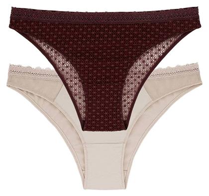 Dorina Reese Γυναικεία Slip 2Pack με Δαντέλα Bordeaux/Beige