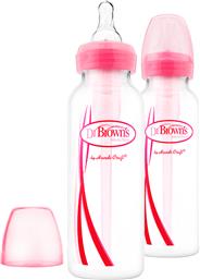 Dr. Brown's Σετ Πλαστικά Μπιμπερό Options+ Narrow Neck Κατά των Κολικών με Θηλή Σιλικόνης 250ml για 0+ μηνών 2τμχ Ροζ