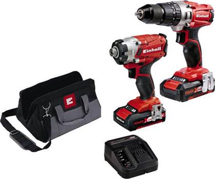 Einhell Σετ TE-CD 18/2 Li + TE-CI 18/1 Li Σετ Κρουστικό Δραπανοκατσάβιδο & Παλμικό Κατσαβίδι 18V με 2 Μπαταρίες 2Ah και Θήκη