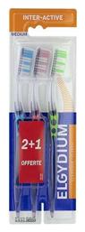 Elgydium Inter-Active Οδοντόβουρτσα Medium Ροζ-Μπλε-Πράσινο 3τμχ