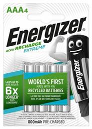 Energizer Extreme Επαναφορτιζόμενες Μπαταρίες AAA Ni-MH 800mAh 1.2V 4τμχ από το Polihome