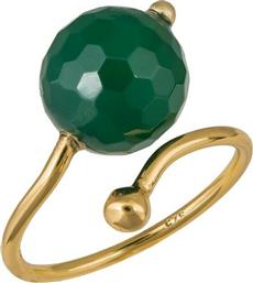 Επίχρυσο δαχτυλίδι με πράσινο αχάτη 036791 036791 Ασήμι από το Kosmima24