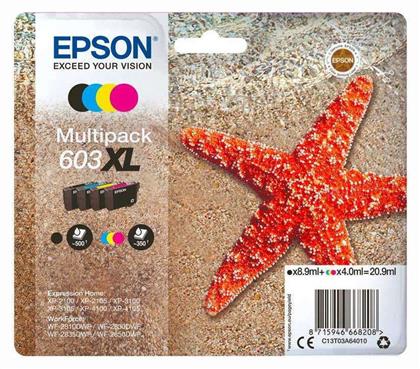 Epson 603XL Γνήσιο Πακέτο 4 Μελανιών Εκτυπωτή InkJet Κίτρινο / Κυανό / Ματζέντα / Μαύρο (C13T03A64010)