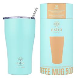 Estia Coffee Mug Save The Aegean Ανακυκλώσιμο Ποτήρι Θερμός Ανοξείδωτο BPA Free Bermuda Green 500ml με Καλαμάκι από το e-shop