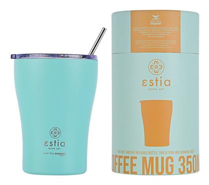 Estia Coffee Mug Save The Aegean Ποτήρι Θερμός Ανοξείδωτο BPA Free Bermuda Green 350ml με Καλαμάκι