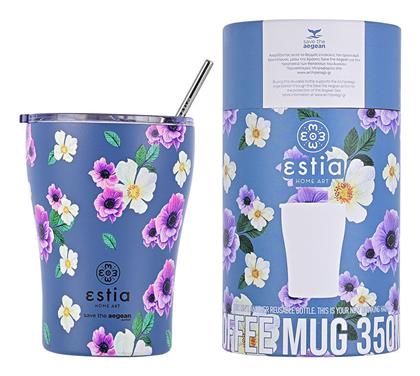 Estia Coffee Mug Save The Aegean Ποτήρι Θερμός Ανοξείδωτο BPA Free Μπλε 350ml με Καλαμάκι