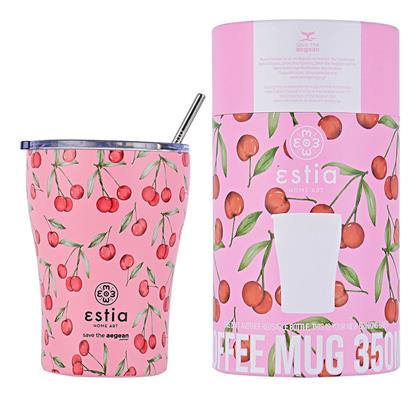 Estia Coffee Mug Save The Aegean Ποτήρι Θερμός Ανοξείδωτο BPA Free Cherry Rose 350ml με Καλαμάκι