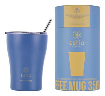 Estia Coffee Mug Save The Aegean Ποτήρι Θερμός Ανοξείδωτο BPA Free Denim Blue 350ml με Καλαμάκι