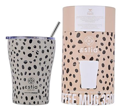 Estia Coffee Mug Save The Aegean Ποτήρι Θερμός Ανοξείδωτο BPA Free Leopard Taupe με Καλαμάκι