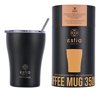 Estia Coffee Mug Save The Aegean Ποτήρι Θερμός Ανοξείδωτο BPA Free Midnight Black 350ml με Καλαμάκι
