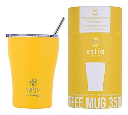 Estia Coffee Mug Save The Aegean Ποτήρι Θερμός Ανοξείδωτο BPA Free Pineapple Yellow 350ml με Καλαμάκι από το Katoikein