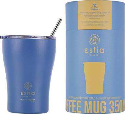 Estia Coffee Mug Save The Aegean Ποτήρι Θερμός Ανοξείδωτο BPA Free Denim Blue 350ml με Καλαμάκι