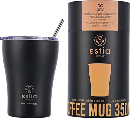 Estia Coffee Mug Save The Aegean Ποτήρι Θερμός Ανοξείδωτο BPA Free Midnight Black 350ml με Καλαμάκι από το Katoikein