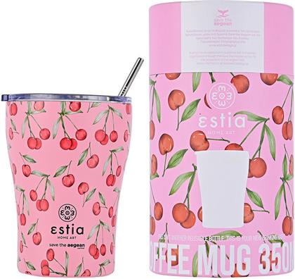 Estia Coffee Mug Save The Aegean Ποτήρι Θερμός Ανοξείδωτο BPA Free Cherry Rose 350ml με Καλαμάκι