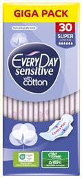 Every Day Sensitive Cotton Super Ultra Plus Σερβιέτες με Φτερά για Αυξημένη Ροή 30τμχ από το Pharm24