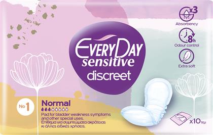 Every Day Sensitive Discreet Normal No1 Γυναικείες Σερβιέτες Ακράτειας 10τμχ από το Pharm24