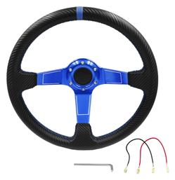Factory Τιμόνι Αυτοκινήτου Αλουμινίου Τριάκτινο με Διάμετρο 35cm Μπλε/Μαύρο