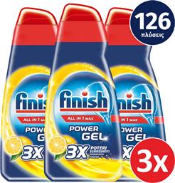 Finish All in One Max Gel Πλυντηρίου Πιάτων με Άρωμα Λεμόνι 3x940ml 126 Μεζούρες Κωδικός: 40634227