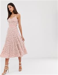 Forever U midi dress with fringe 3D fabrication in dusty pink από το Asos