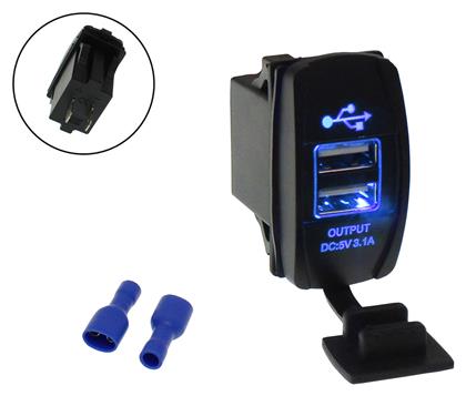 Φορτιστής Μοτοσυκλέτας 3.1A με Θύρες: 2xUSB Blue