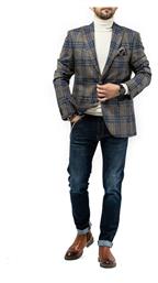 Fragosto Blazer Check 3454 - 003 Blue/Brown από το Silenzio