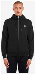 Fred Perry Ανδρική Φούτερ Ζακέτα με Κουκούλα και Τσέπες Μαύρη από το Tobros