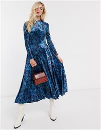 Free People heartland velvet midi dress in blue floral από το Asos