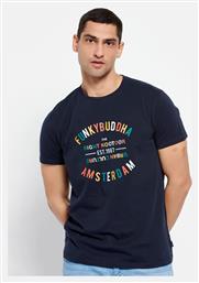 Funky Buddha Ανδρικό T-shirt Navy Μπλε με Στάμπα