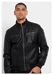 Funky Buddha Biker Δερμάτινο Μπουφάν Μαύρο από το Outletcenter