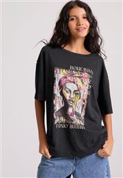Funky Buddha Γυναικείο T-shirt Ριγέ Μαύρο