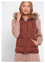 Funky Buddha Κοντό Γυναικείο Αμάνικο Puffer Μπουφάν για Χειμώνα Chocolate