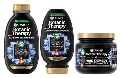 Garnier Magnetic Charcoal & Black Seed Oil Σετ Θεραπείας Μαλλιών με Σαμπουάν και Μάσκα 3τμχ