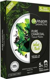 Garnier SkinActive Pure Charcoal Μαύρη Μάσκα Προσώπου για Καθαρισμό 5τμχ 140gr από το e-Fresh