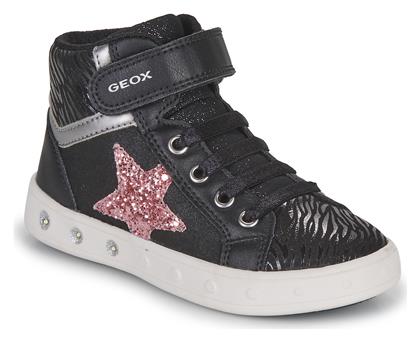 Geox Παιδικά Sneakers High με Σκρατς & Φωτάκια Μαύρα