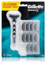 Gillette Mach3 Ξυραφάκι με Ανταλλακτικές Κεφαλές 3 Λεπίδων & Λιπαντική Ταινία 12τμχ από το Pharm24