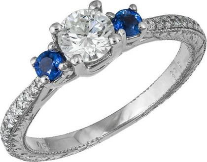 Γυναικείο δαχτυλίδι Κ18 με διαμάντια και ζαφείρια 037681 037681 Χρυσός 18 Καράτια