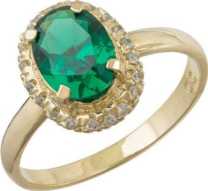 Γυναικείο δαχτυλίδι με οβάλ πράσινη ροζέτα Κ14 039588 039588 Χρυσός 14 Καράτια