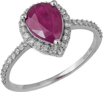 Γυναικείο δαχτυλίδι με ροζέτα με ρουμπίνι και διαμάντια Κ18 039979 039979 Χρυσός 18 Καράτια