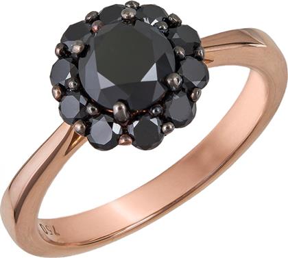 Γυναικείο δαχτυλίδι ροζ gold Κ18 ροζέτα με μαύρα διαμάντια 037680 037680 Χρυσός 18 Καράτια από το Kosmima24