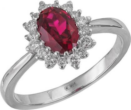 Γυναικείο δαχτυλίδι ροζέτα Κ18 ρουμπίνι με μπριγιάν 040596 040596 Χρυσός 18 Καράτια